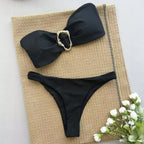 Women Strapless Bikinis Sets Summer Push Up Swimwear Two Pieces Suits Female Sexy Swimsuits Solid Color Lady Backless Beachwear