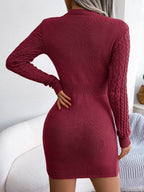 VigoCasey 2026 Blue Casual Short Knit Dress Autumn Winter Women Long Sleeve Dress Sexy Lady Solid Hollow Bodycon Knitted Dresses