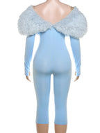 Nibber Furry Patchwork Jumpsuit Woman Slash Neck Sexy Hollow Full Sleeve Backless Slim Peach Hip Hottie Street Fashion Overalls