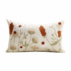 Spring Summer Floral Embroidered Decorative Throw Pillow Covers 12x20 Inch Farmhouse Beige Flowers Boho Cushion Case for Bedroom
