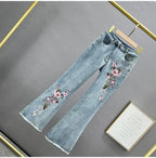 Y2k Jeans Trend Spring Summer Fashion All-match Lace Splicing Denim Straight Pants Blue Jeans for Women Streetwear Wide Leg New