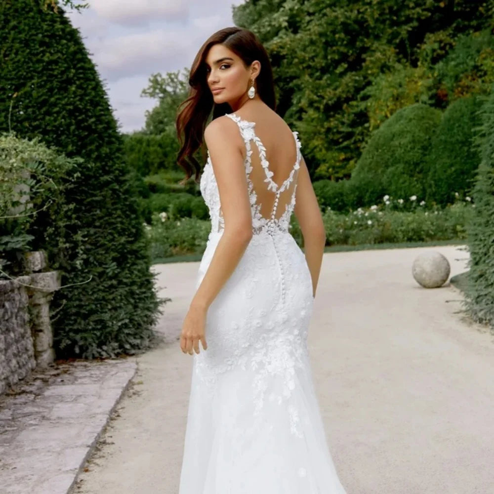 Wedding Dress Customized Bride Dresses Sequined Lace Appliques Luxury V Neck Mermaid New Bridal Gowns Elegant Vestidos De Novia Main image