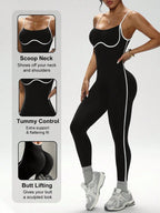 Color blocking camisole jumpsuit, shock-absorbing yoga suit, hollowed out waist, sexy jumpsuit, quick drying sports jumpsuit, ti