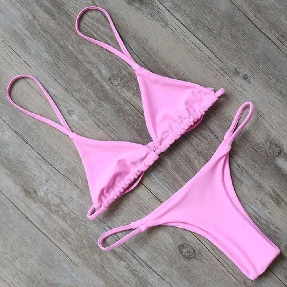 Bikini Women's Simple Solid Color Swimsuit Comfortable Fabric Sexy Backless Sports Swimming Fashion Clothing Main image