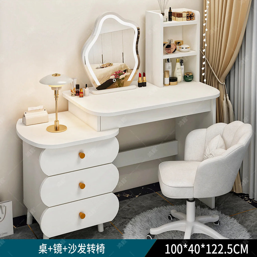 Bedroom Mirror Dressing Table Desk White Drawers Light Makeup Vanity Wood Room Penteadeira Com Espelho Dresser Furniture