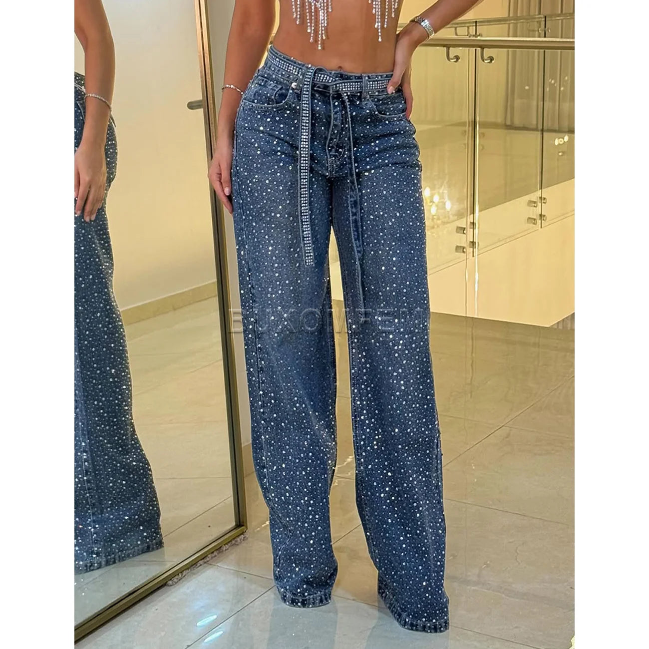 Women's Wide Leg Loose Jeans Drilled Straight Leg Pants 2026 Stylish Baggy Trousers Ladies Fashion Y2K Streetwear Outfit Bottoms Main image