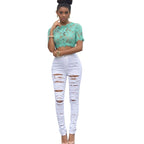 HOLE Denim Women 2025 High Waist Ripped Jeans for Women Skinny Black Pockets Jeans Woman Elastic Slim Jean Female Femme Pants