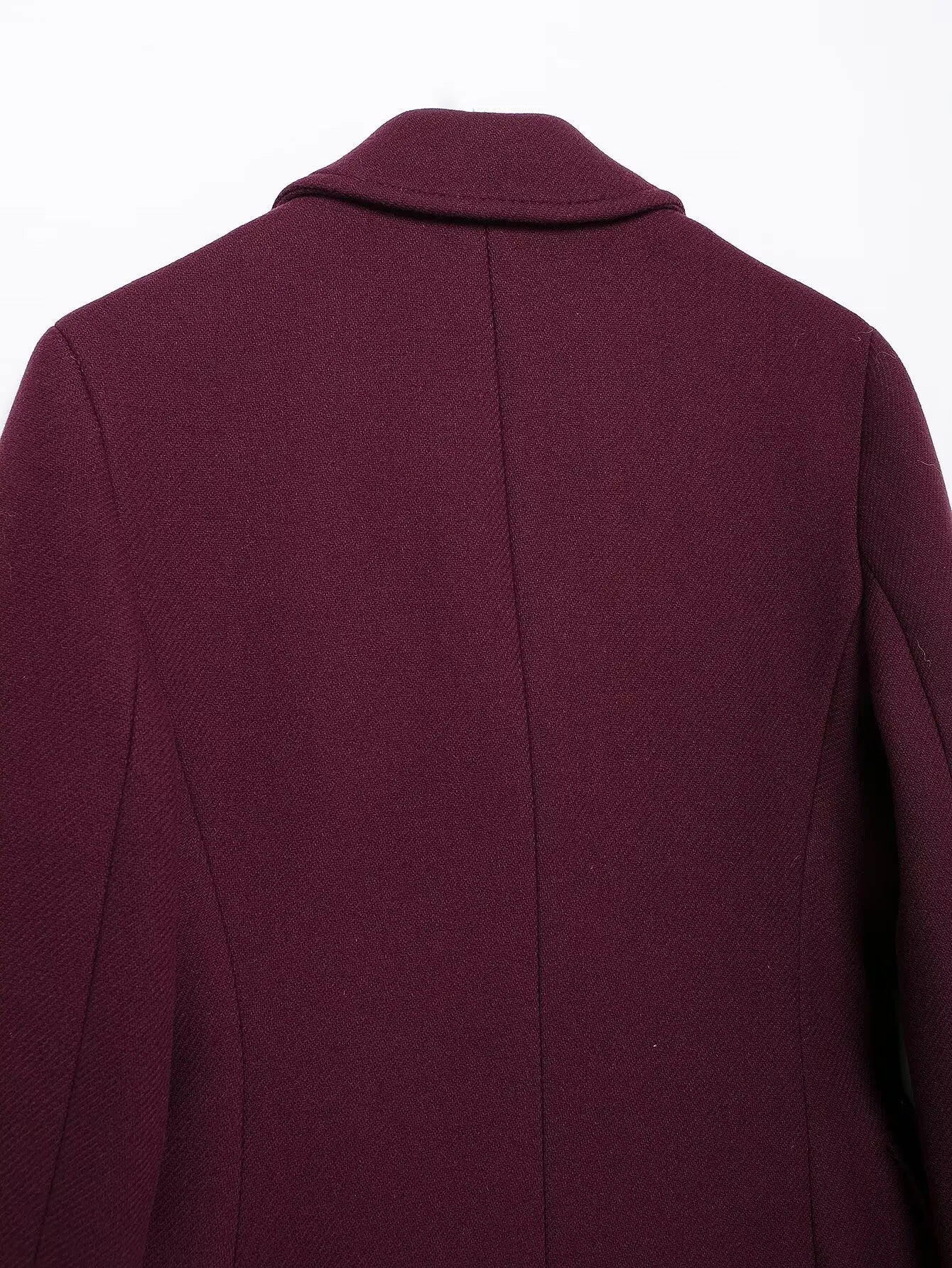 HH Women Fashion Burgundy Woolen Coat Double Breasted Long Sleeve Lapel Blends Jacket Autumn Winter High Street Outerwear