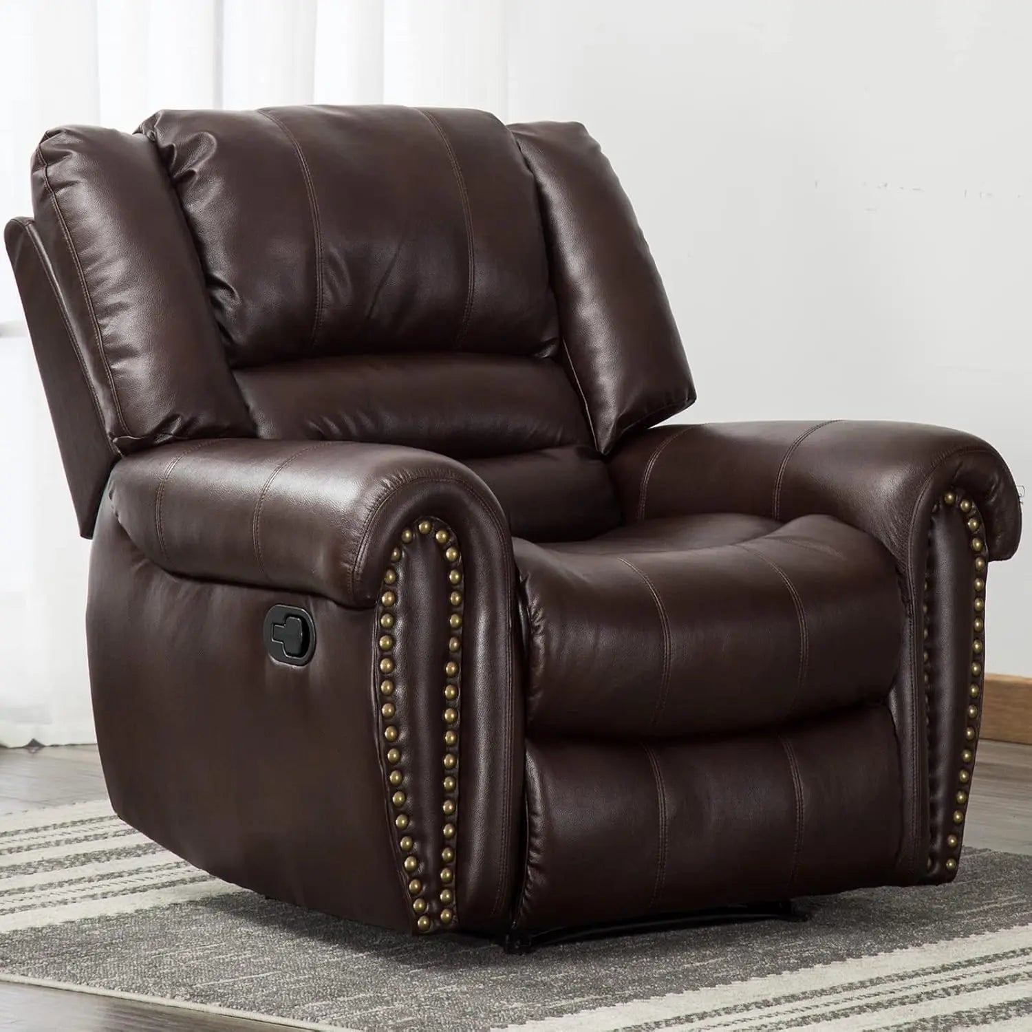 Leather Recliner Chair Manual Recliner Chair with Comfortable Arms and Back Single Sofa for Living Room