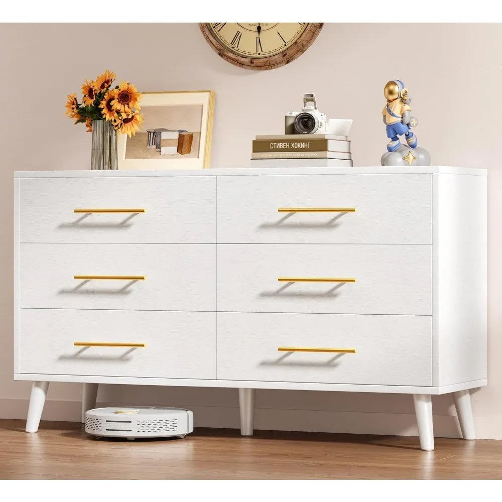 6 Drawer Dresser for Bedroom, Chest of Drawers with Metal Handles, Wood Storage Modern Dresser for Nursery, Living Ro，Customized