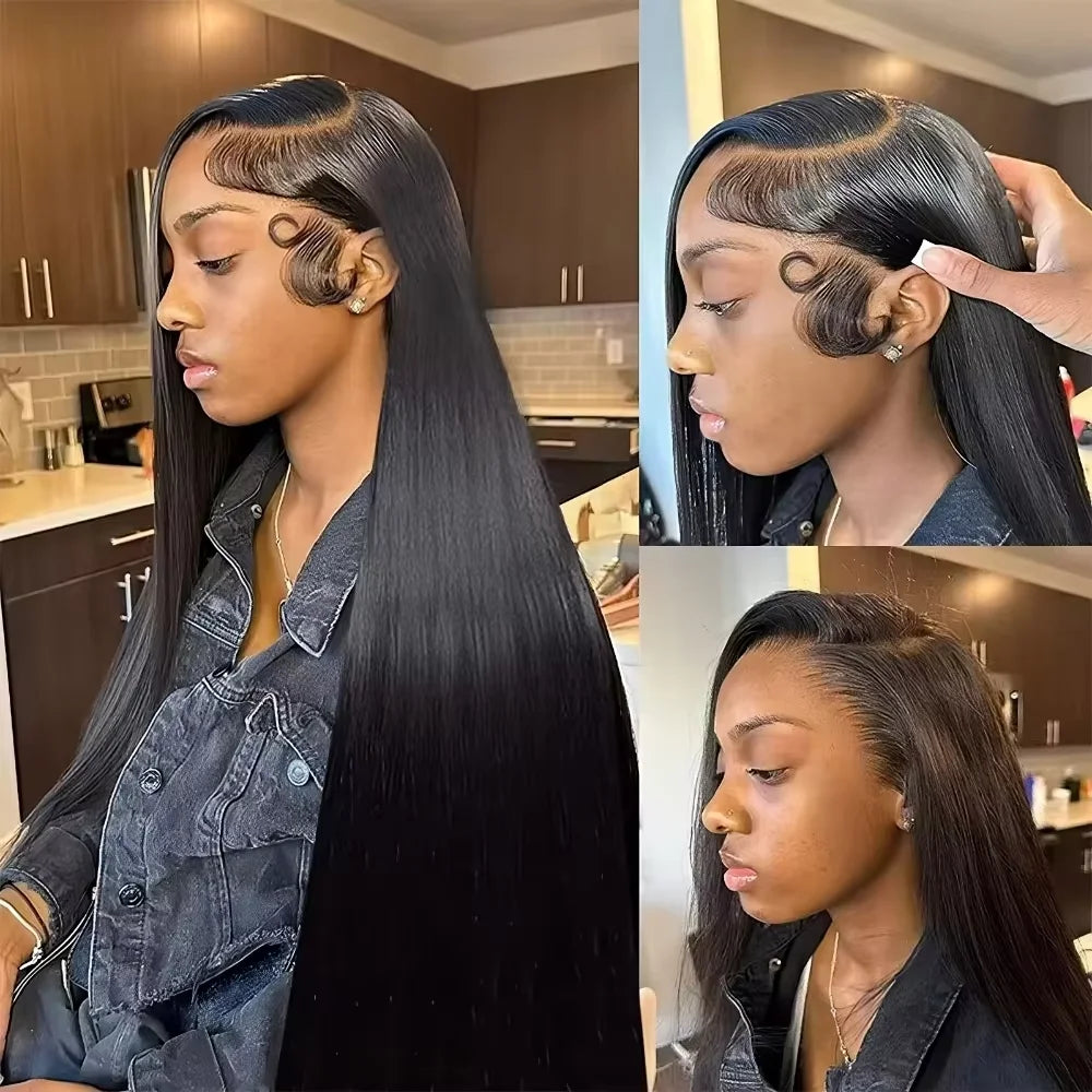 360 Full Lace Front Invisi-Drawstring Wigs Human Hair Bone Straight 13X4 HD Lace Front Wigs Pre Plucked 30 Inch Glueless 5X5 Wig Secondary image