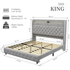 LED Bed Frame with Galaxy Star Projector, Platform Bed with Charging Station, 52" Wingback Storage Headboard, No Box Spring