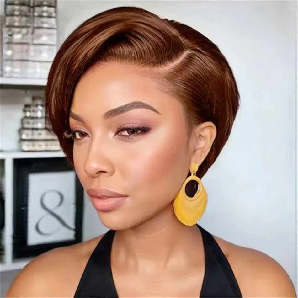 Straight Pixie Cut Wig Short Bob Wigs 13x4 Lace Front Wigs Human Hair Pre Plucked Pixie Cut Wig Brazilian Human Hair 100%