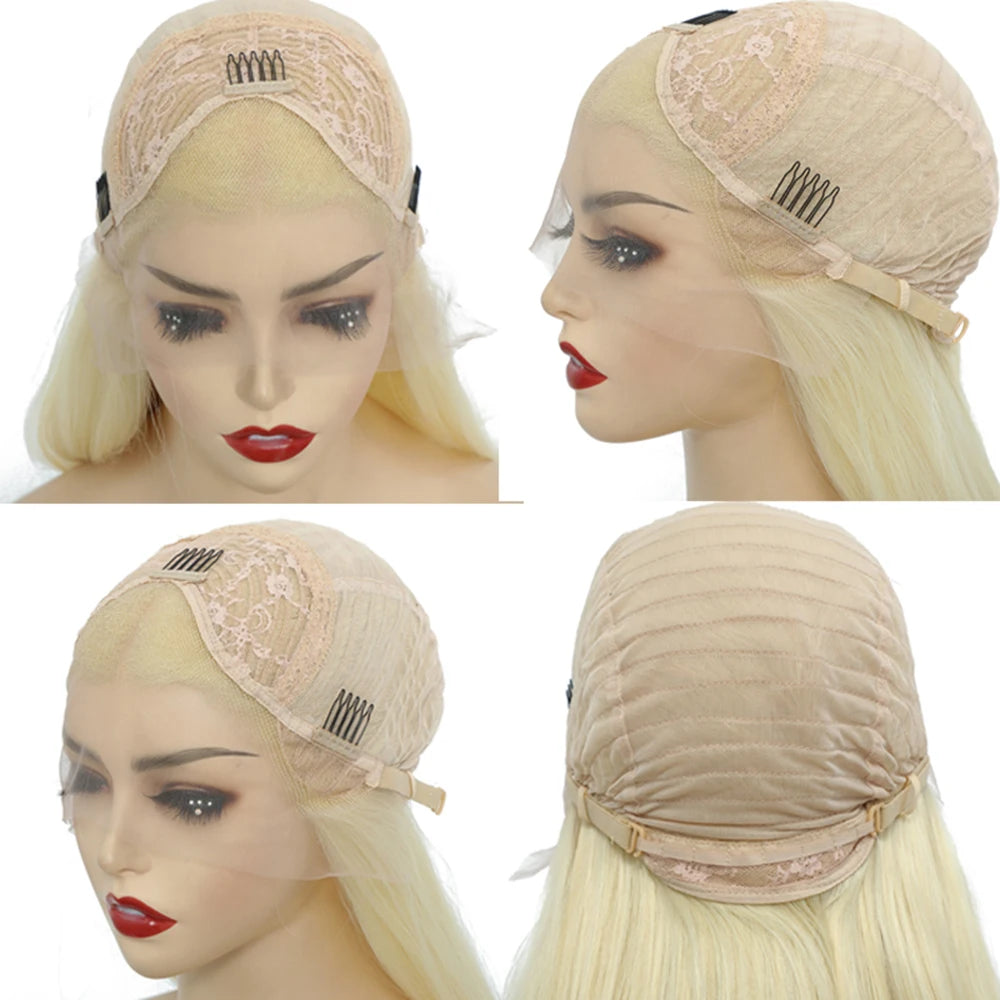 Blonde Long Straight Synthetic Wig Middle Part Women Daily 613 Blond Hair Lace Front Wigs Party Use Golden Blonde Straight Hair#