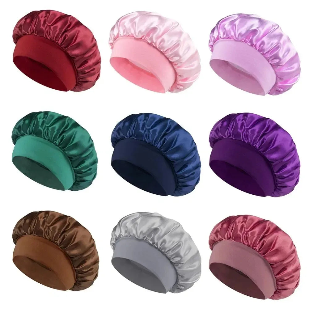 1pcs Soft Silk Satin Lined Bonnet Large Satin Hair Bonnet Household Sleep Shower Cap Hair Wrap Cover for Long Hair Salon Tool Secondary image