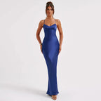 Sexy Spaghetti Strap Satin Dresses Women Elegant Backless Lace Up Mermaid Dress Woman Sleeveless Slim Bodycon Party Long Dress