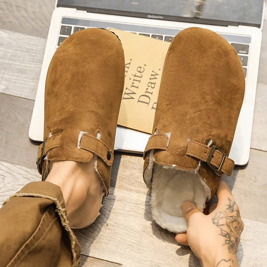 Men Suede Leather Mules Women Comfort Potato Shoes with Arch Support Cork Winter Shoes Fashion Clogs Men Cork Footbed Mens Clogs