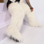 Women's Thigh High Mongolian Boots High Boots Winter New Fox Fur Snow Boots  Women's Boots Leg Warm Boots Non-Slip Soles
