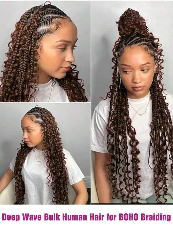 Human Hair Bulk For Braiding 2 Bundles Deep Wave Human Hair Extensions Human Braiding Hair For Boho Braids Water Wave Curly Hair