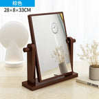 Dresser Vanity Makeup Mirror with Wood Stand, 360 Degree Rotating Compact Cosmetic Mirror, Portable Counter-top Mirror Bath Gift