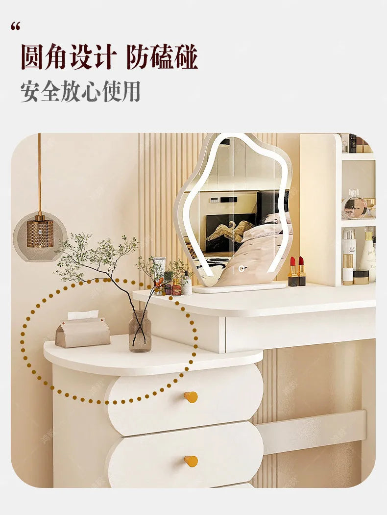 Bedroom Mirror Dressing Table Desk White Drawers Light Makeup Vanity Wood Room Penteadeira Com Espelho Dresser Furniture