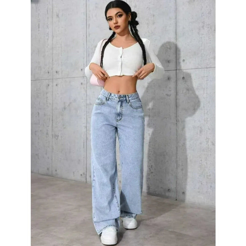 Women Wide Leg Straight Leg Denim Jeans Y2K Autumn Winter 2025/2026 Korean Style Retro Loose Pant Fashion High Street Versatile Jeans