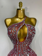 Sexy Sparkly Diamond Backless Short Dress 2026 Women Sleeveless Mesh See Through Evening Birthday Gown Singer Stage Outfit