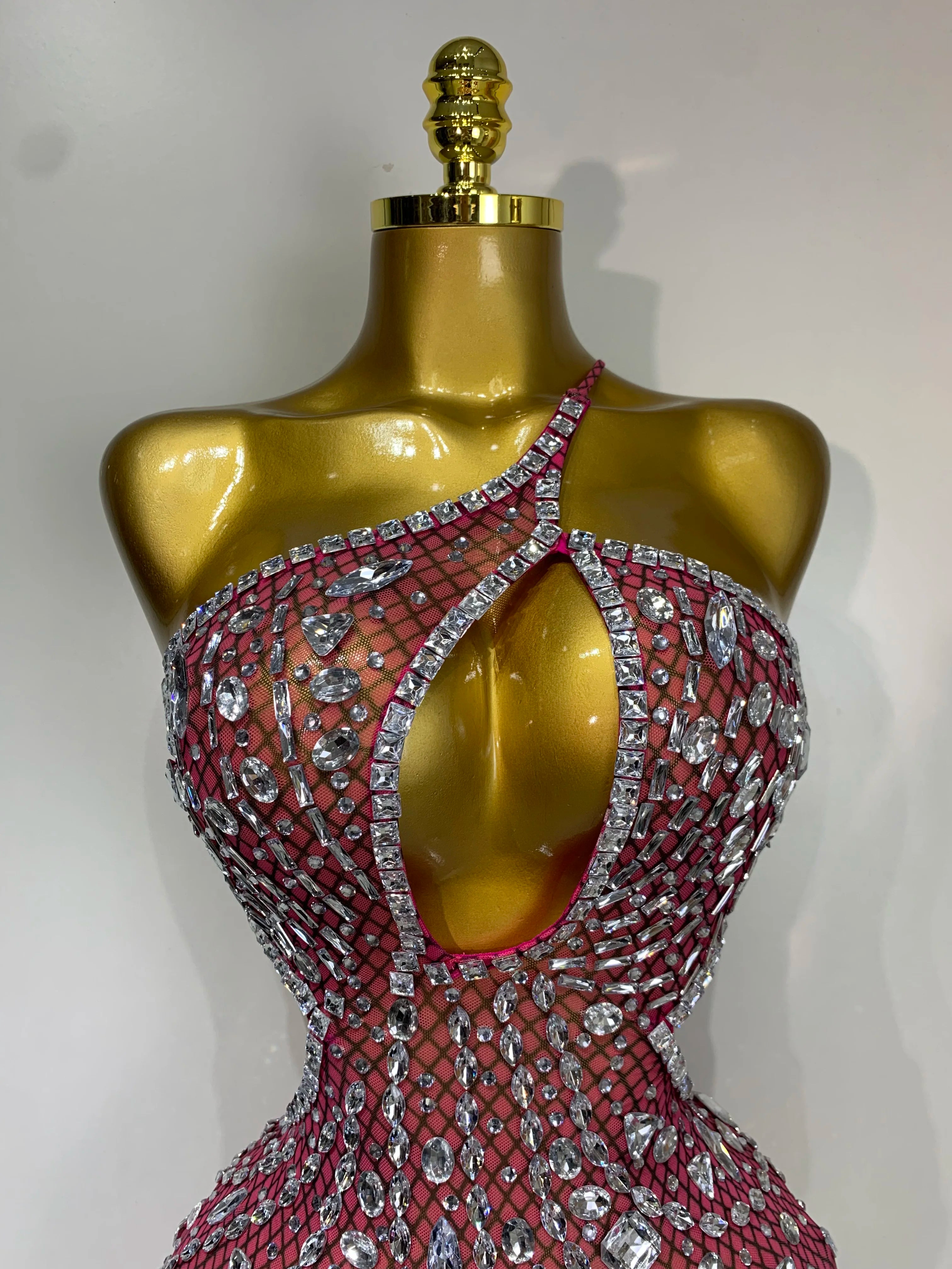 Sexy Sparkly Diamond Backless Short Dress 2026 Women Sleeveless Mesh See Through Evening Birthday Gown Singer Stage Outfit