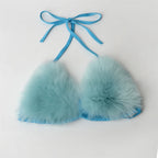 Summer Women Fake Fox Fur Sexy Halter Solid Color Bikini Set Swimsuits Triangle Sexy Bikini Set Faux Fur Swimsuit Plush Swimwear