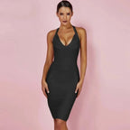 New women's fashionable neck hanging sexy suspender backless tight bandage dress 2026 elegant hip hugging dress