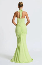 Deep V Neck Draped Ruched Sexy Maxi Dress Women Summer Fashion Halter Sleeveless Backless Club Party Long Dress Elegant BM98