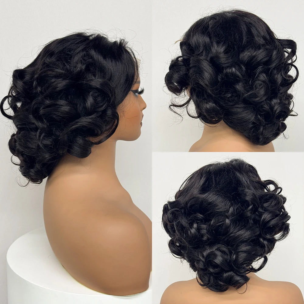 250% Density  5x5 Lace Closure Wig Short Loose Bouncy  Wig 100% Human Hair Loose Bouncy Human Hair Wig For Black Women
