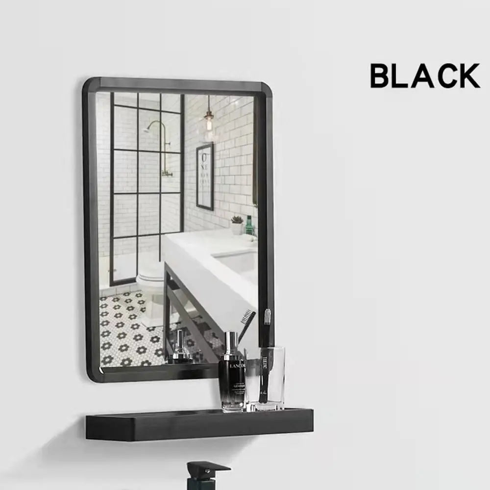Rectangle Wall Hanging Mirror Metal Framed Black White Dressing Mirror Rounded Corner Wall-Mounted Makeup Mirrors Entryway