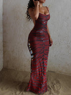Sisterlinda Backless Maxi Dress Women Sleeveless Leopard Print Sexy Skinny Clubwear Stretch Tight Beach Vacation Slim Vestidos