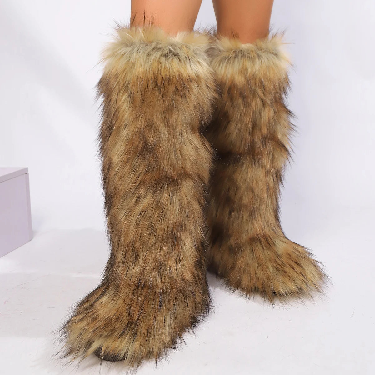 Winter New High Boots Over The Knee Snow Boots Women Plus Velvet Warm Imitation Fox Fur Boots Imitation Raccoon Fur Winter Boots