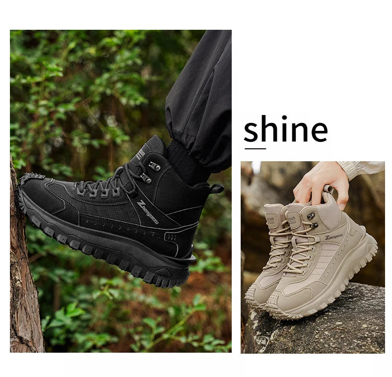 Men's Thick-Soled High-Top Boots, Non-Slip and Wear-Resistant, Suitable for Outdoor Hiking and Everyday Casual Wear