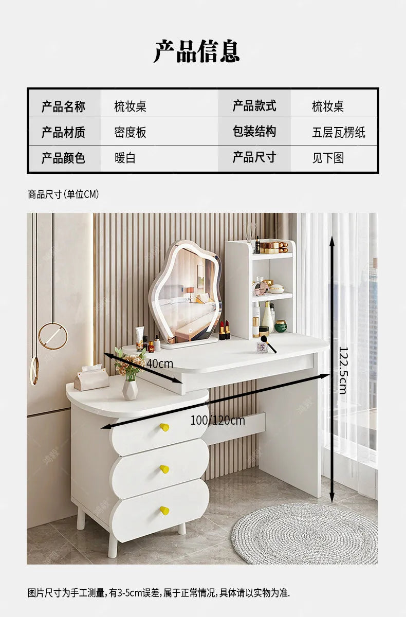 Bedroom Mirror Dressing Table Desk White Drawers Light Makeup Vanity Wood Room Penteadeira Com Espelho Dresser Furniture