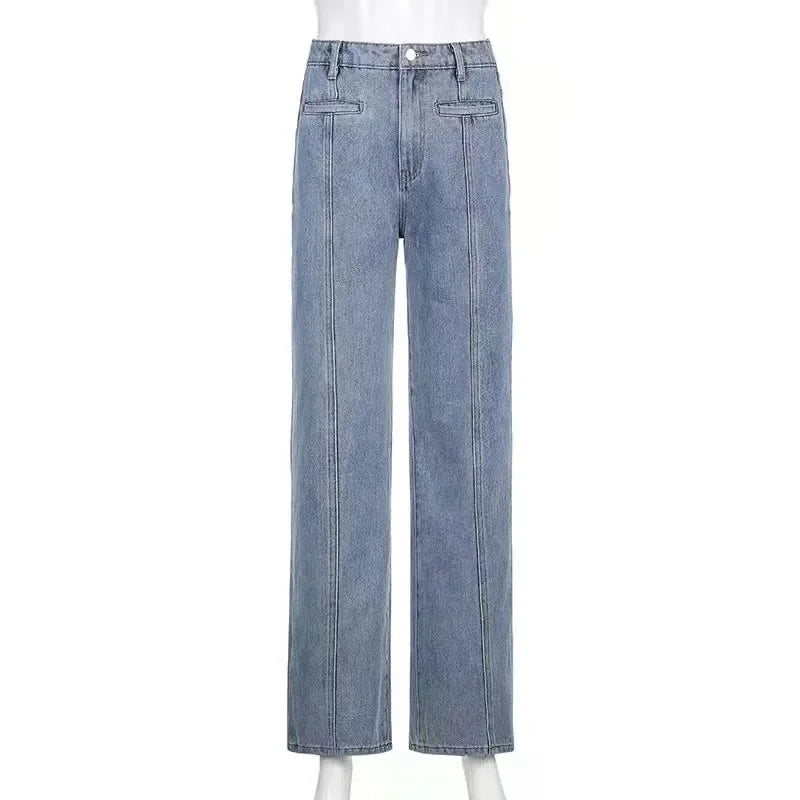 Retro Jeans European and American Style Design Slim Fit Leg Length All Match Pants Five Pointed Star Straight Women Versatile