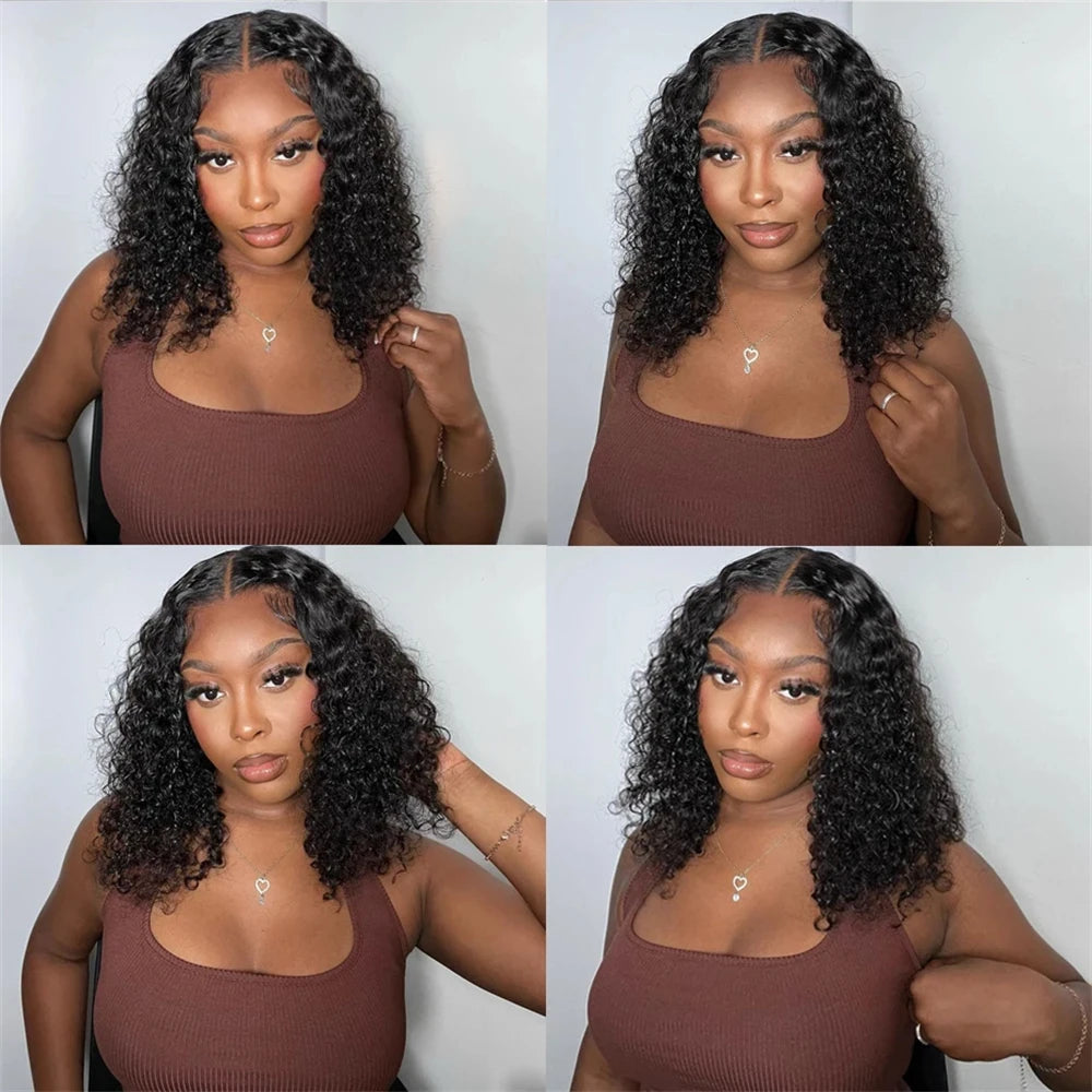 Deep Wave Bob 100% Human Hair Wigs Pre Plucked 13x4 Lace Front Wigs Water Wave Human Hair Curly 4x4 Lace Closure Wigs Burmese Human Hair For Black Women 240% Density 16 Inch