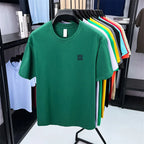 Summer Luxury 100%cotton Man Short-Sleeved T-Shirt Round Neck Delicate Embroidery Absorb Sweat Ventilate Leisure Men's Clothing