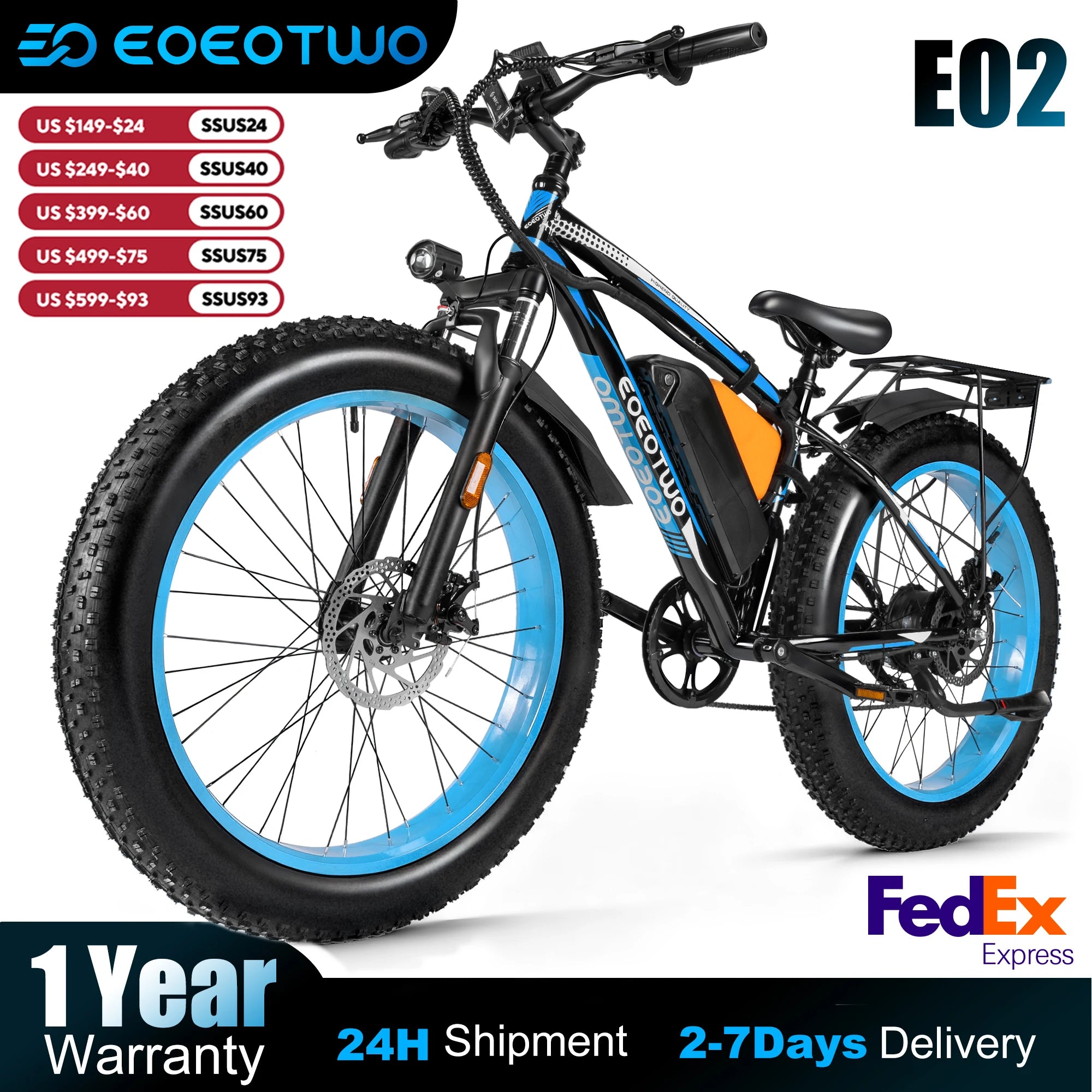 EOEOTWO Electric Bike,1500W Peak Ebikes for Adults, 26'' Fat Tire Best Ebike for Men, 70 Miles with 960Wh Battery, 25-30MPH Max Speed Bicycles, 330LB Capacity Main image