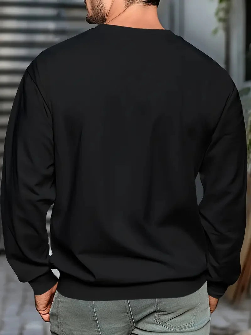 Men's autumn and winter fashionable casual loose FACE THE FUTURE graphic printed long sleeved round neck sweatshirt