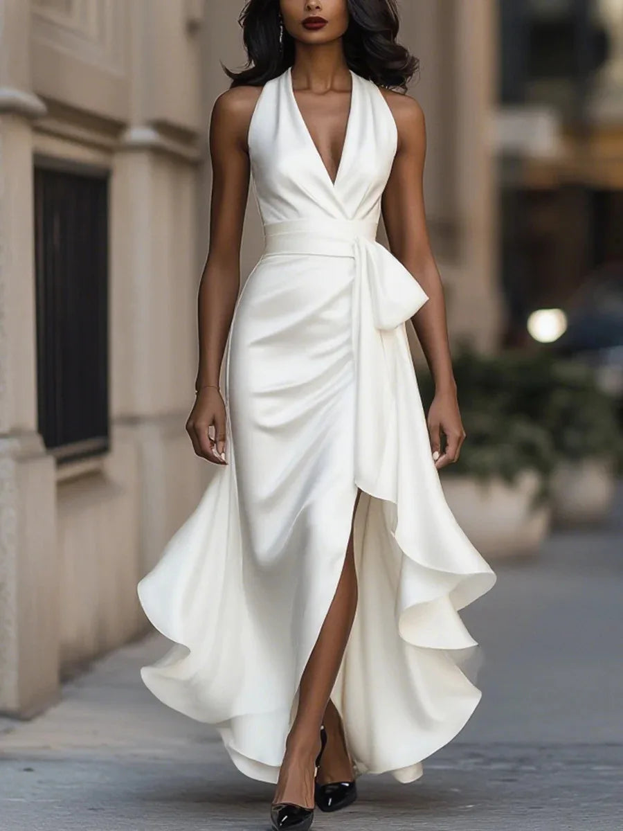 Sexy Sleeveles Maxi Party Dress Woman 2026 Summer Satin Ruffles Hollow Out Off The Shoulder Long Dresses Elegant