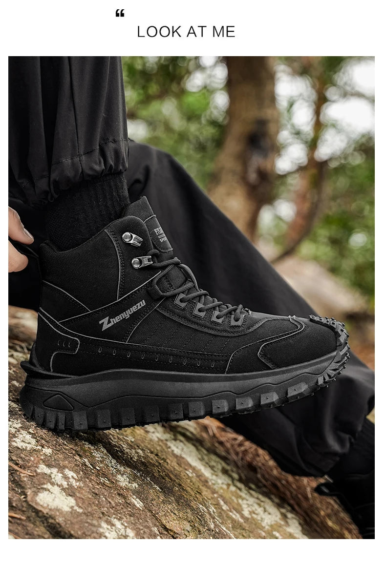 Men's Thick-Soled High-Top Boots, Non-Slip and Wear-Resistant, Suitable for Outdoor Hiking and Everyday Casual Wear