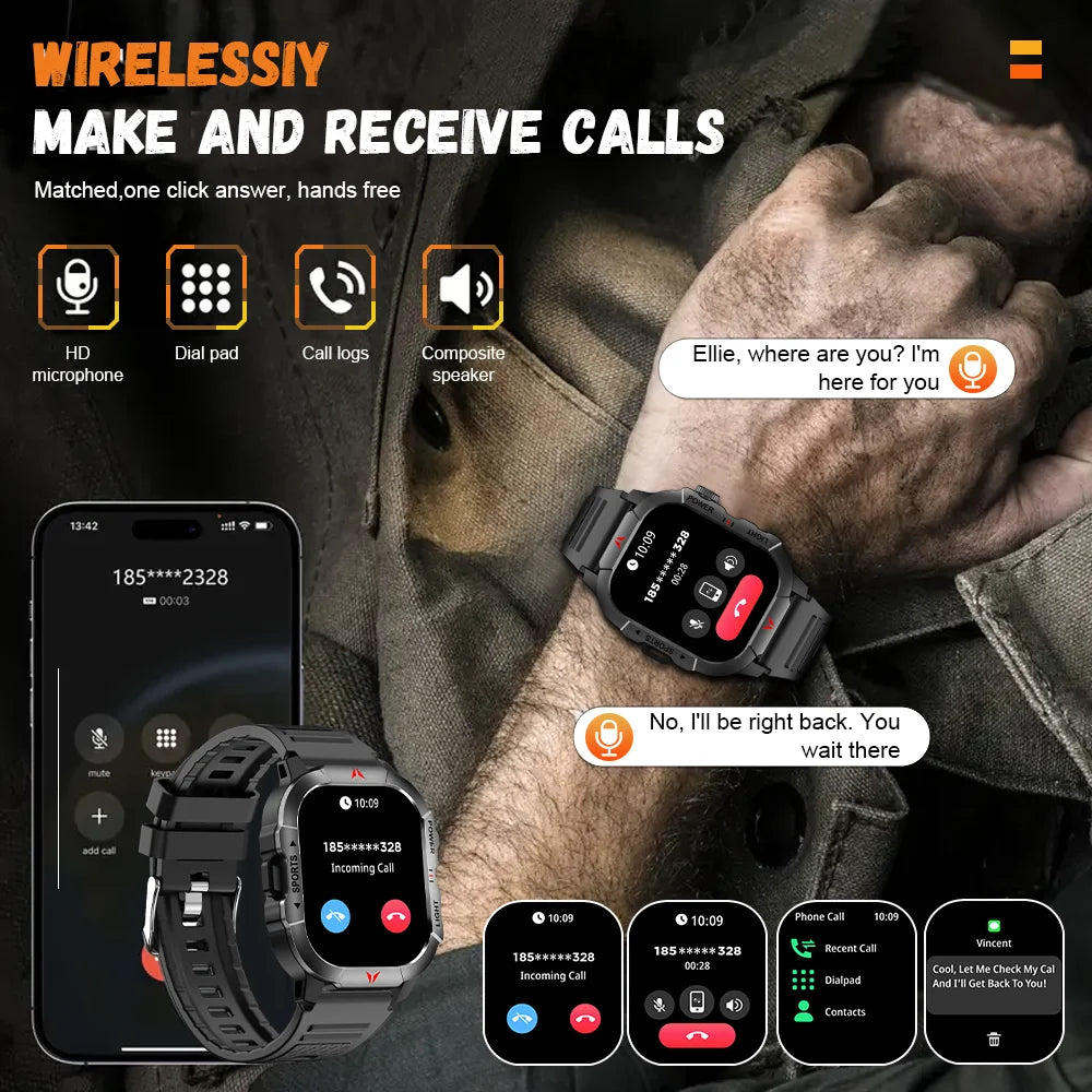LAXASFIT New Smart Watch 2.01 Display Men Sports Watch LED Flashlight Bluetooth Call Health Monitor IP68 Waterproof Smart Watch Secondary image