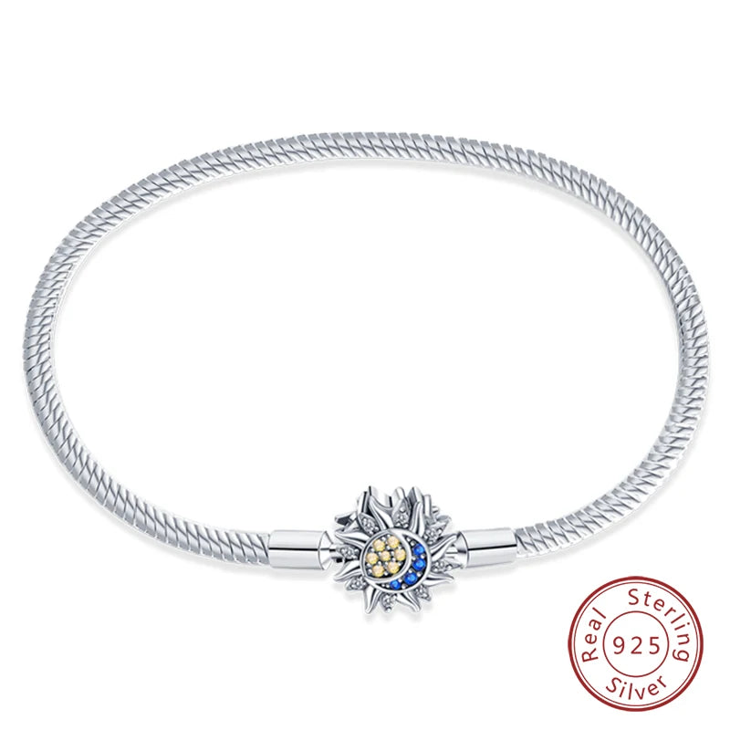 Bracelet Silver 925 Original 17-20CM Star Moon Sun Four Leaf Clover Green Zircon Bracelets Fit DIY Charms Birthday Jewelry Gifts