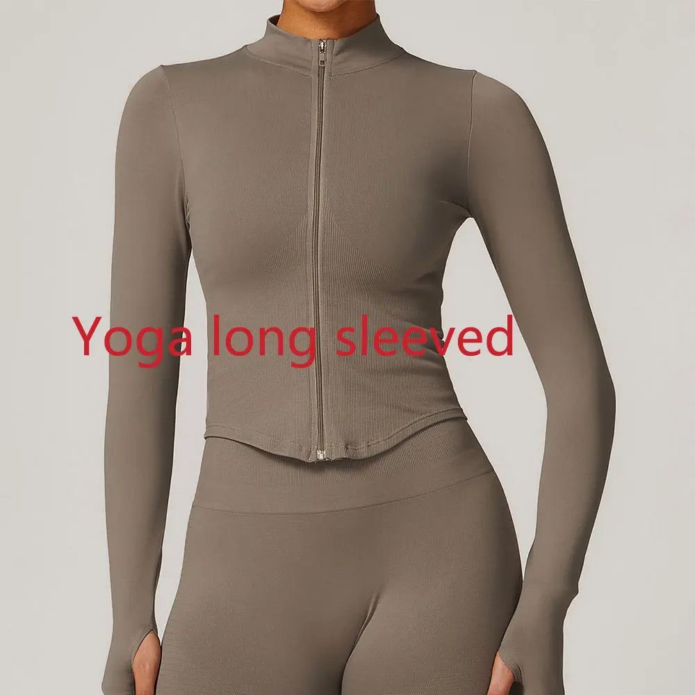 New Women Seamless Zipper Jacket Yoga Long Sleeved Gym Top Yoga Push Up Jacket Fitness Running Workout Sport Coat Women's Shirts