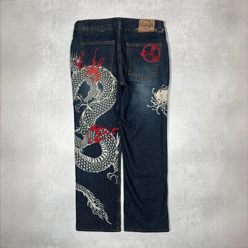 American Japanese Retro Selvedge Jeans Man Y2K High-end Brand Natural Indigo Dip Dyeing Harajuku Mopping Pants