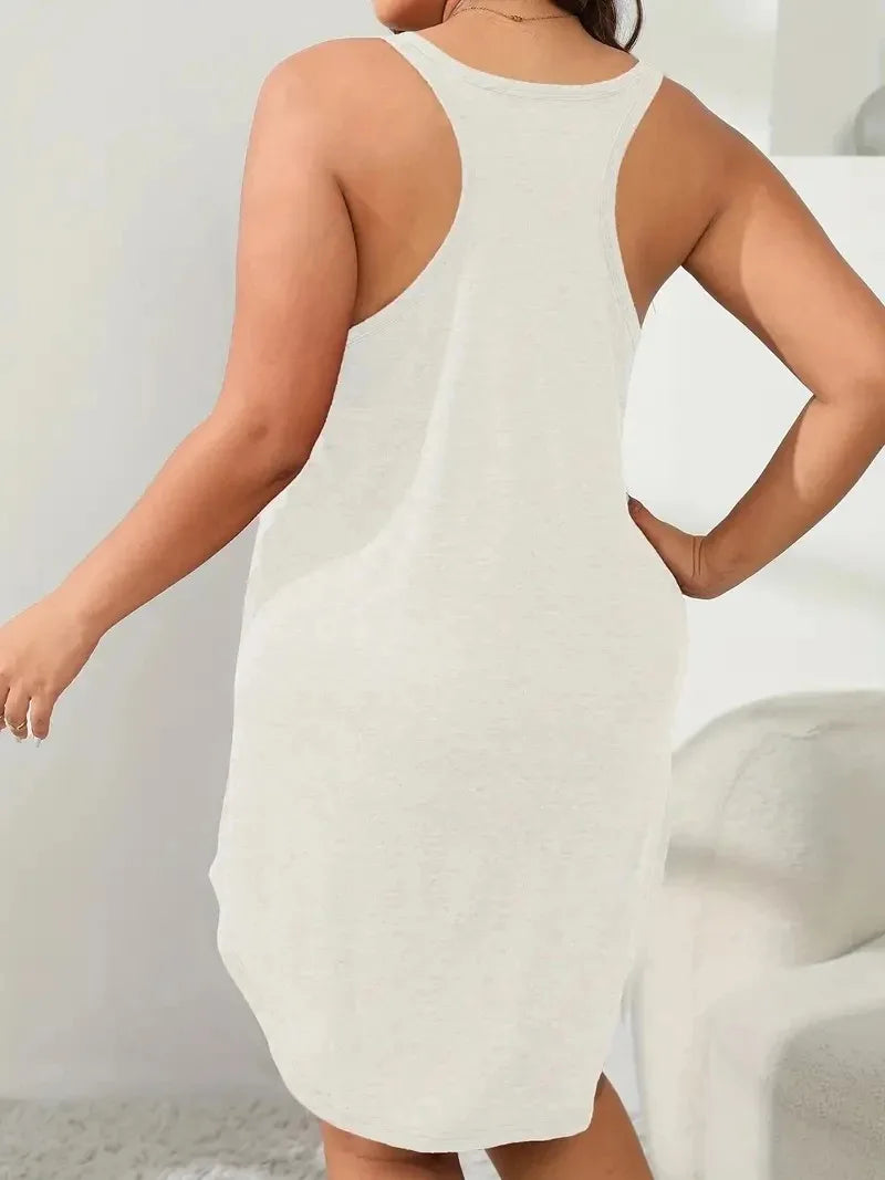 Women's Plus Size 1XL-5XL U-Neck Sleeveless Dress Basic Loungewear A-line Solid Color Casual Beach Dress Party Dress Secondary image