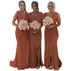 Elegant Bridesmaid Dresses 2026 Wedding Banquet V-Neck Sweep Train Sleeveless Simple A-line Split Backless Evening Dress